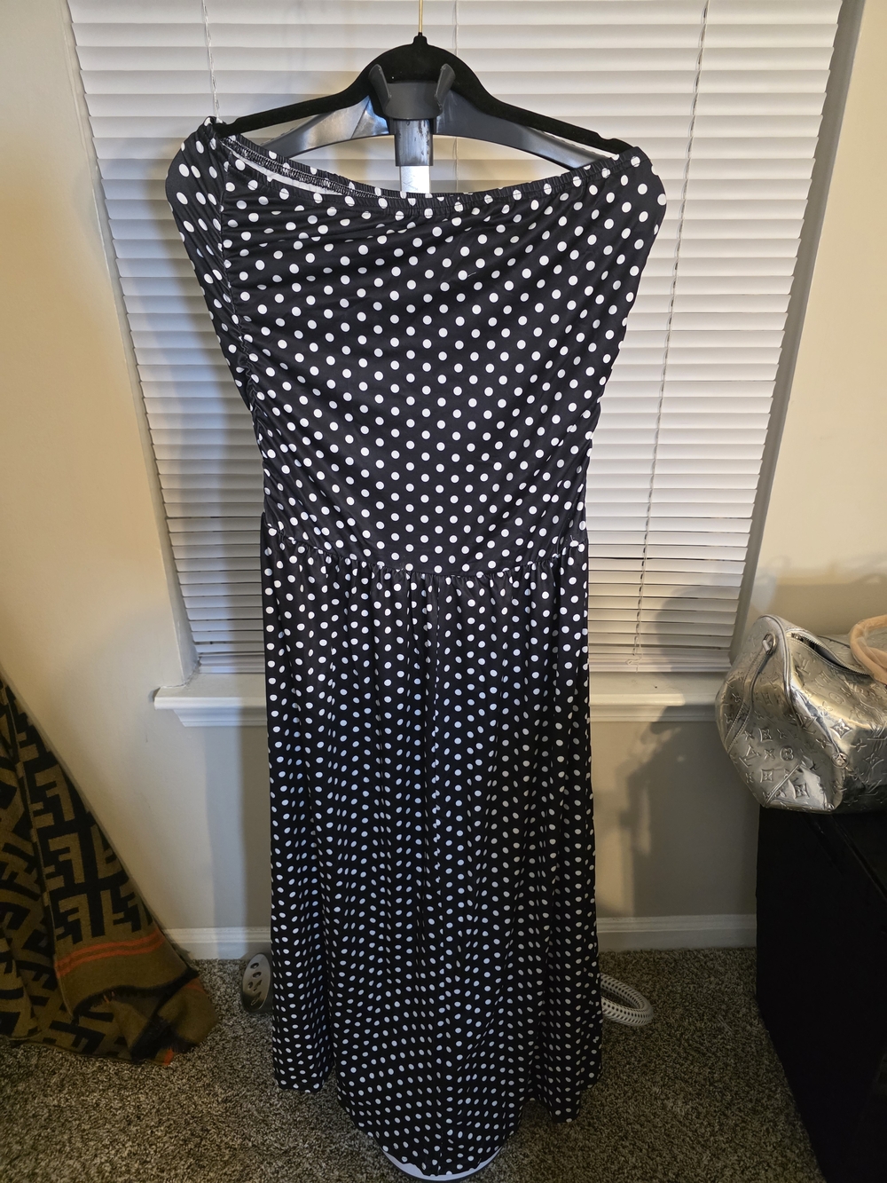Polka Dot Strapless Maxi Dress in Black and White, Red and White